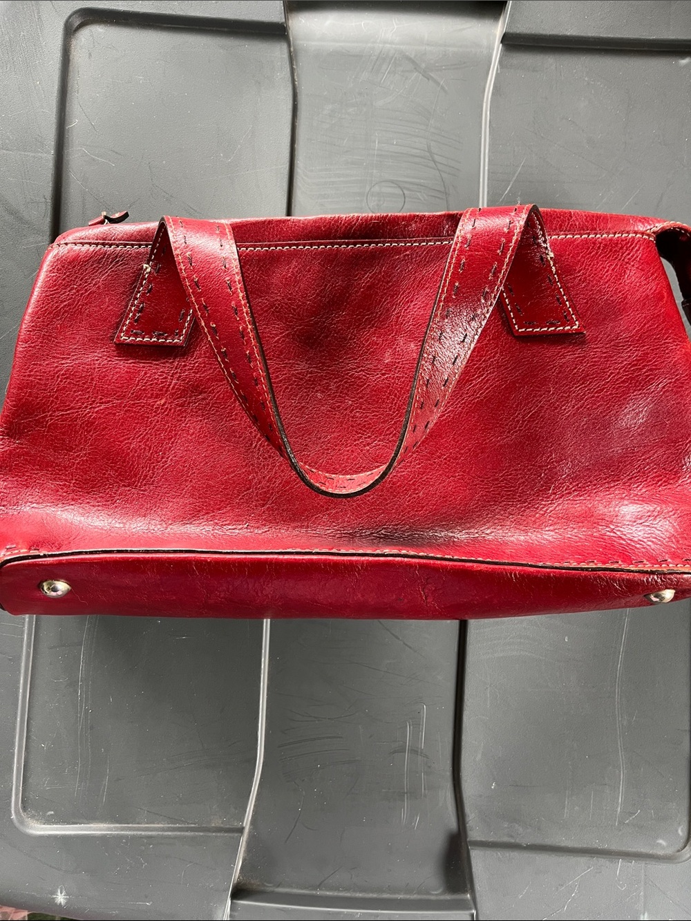 Fossil Red Leather Satchel with Top Handles